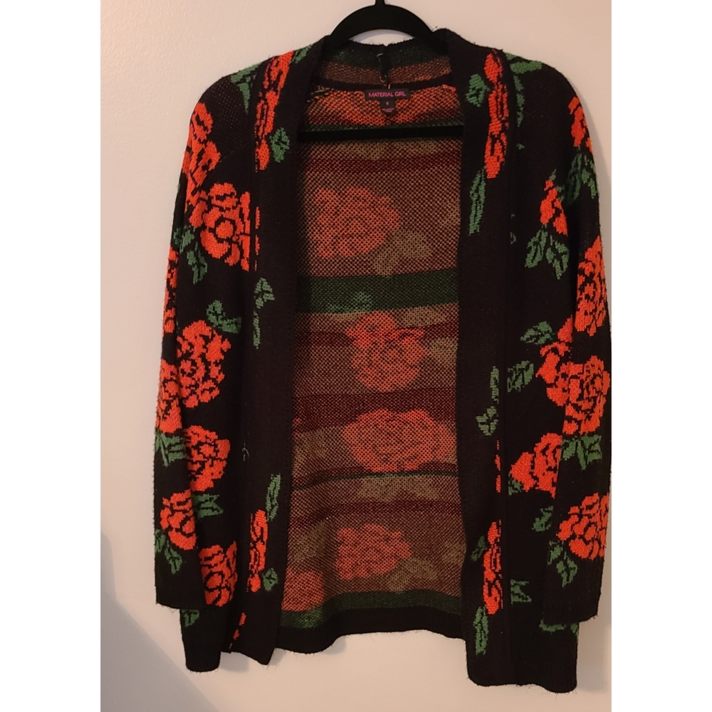 Oversized Small Black Cardigan with Roses